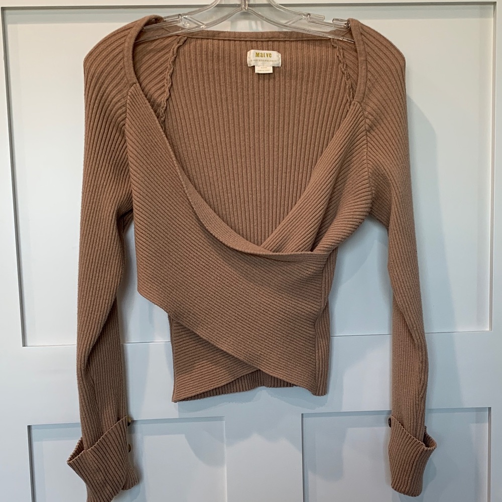 Reformation Ribbed Wrap Sweater in Warm Taupe